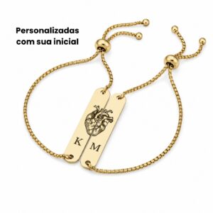 Kit de pulseiras – coração + inicial (dourado)